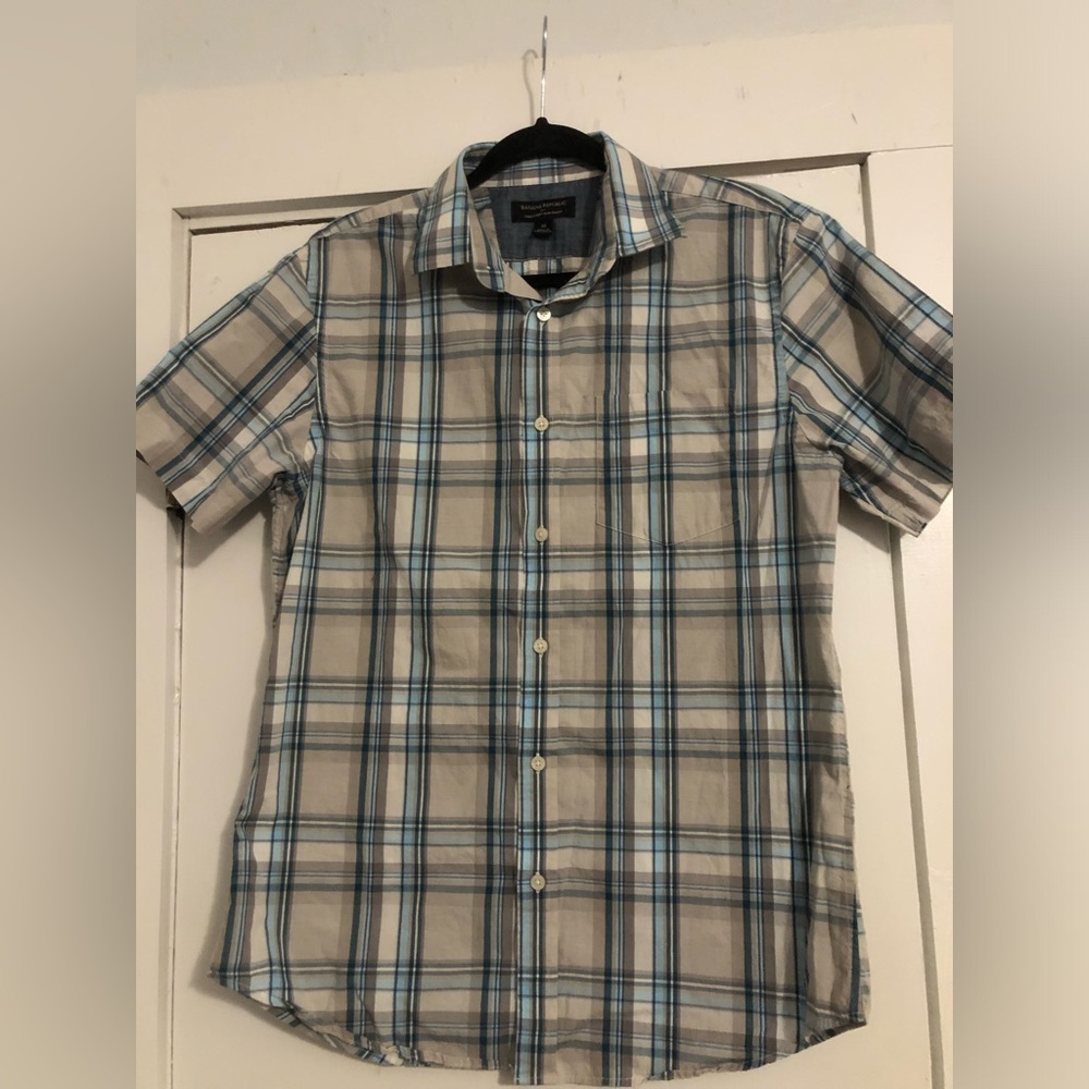 Banana Republic, Plaid Short-Sleeve Button-Up Shirt